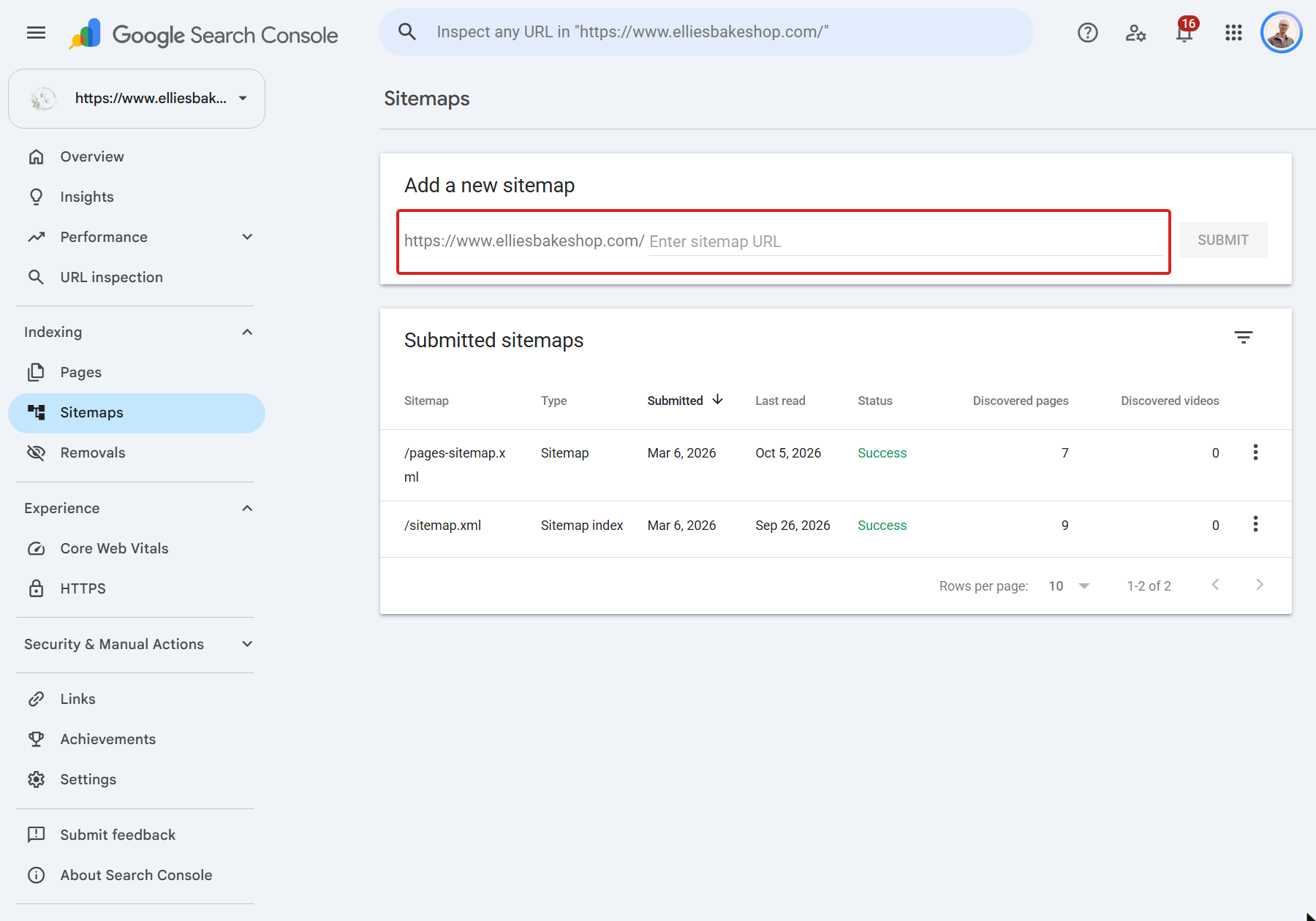 The Sitemaps report with the Add a new sitemap box