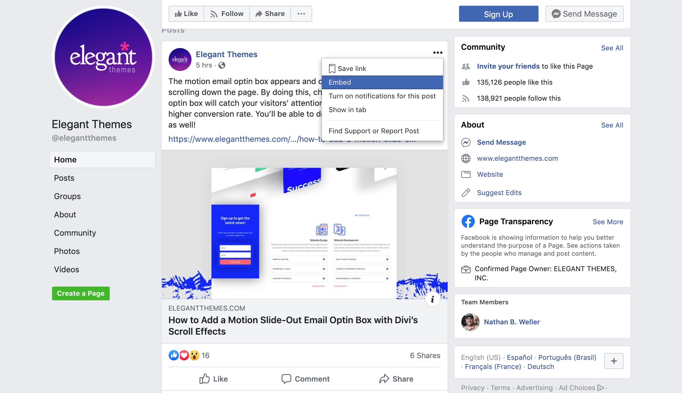 Retrieving a Facebook post's embed code.