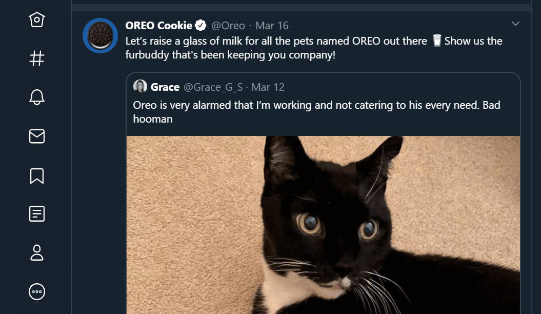 A Twitter post from Oreo featuring a photo from a follower.