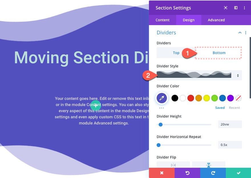 divi section divider scroll effects