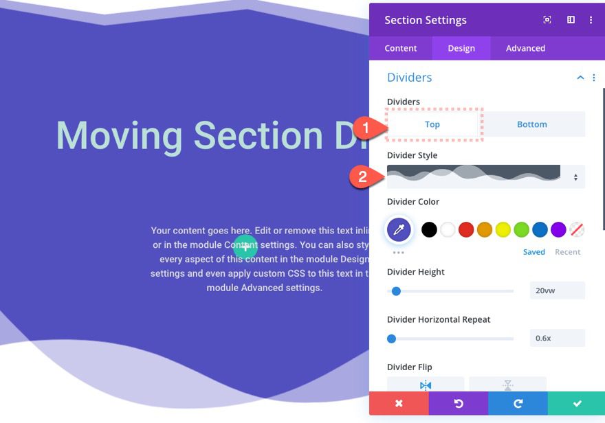 divi section divider scroll effects