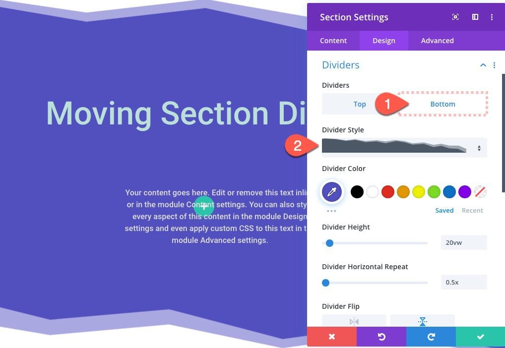 divi section divider scroll effects