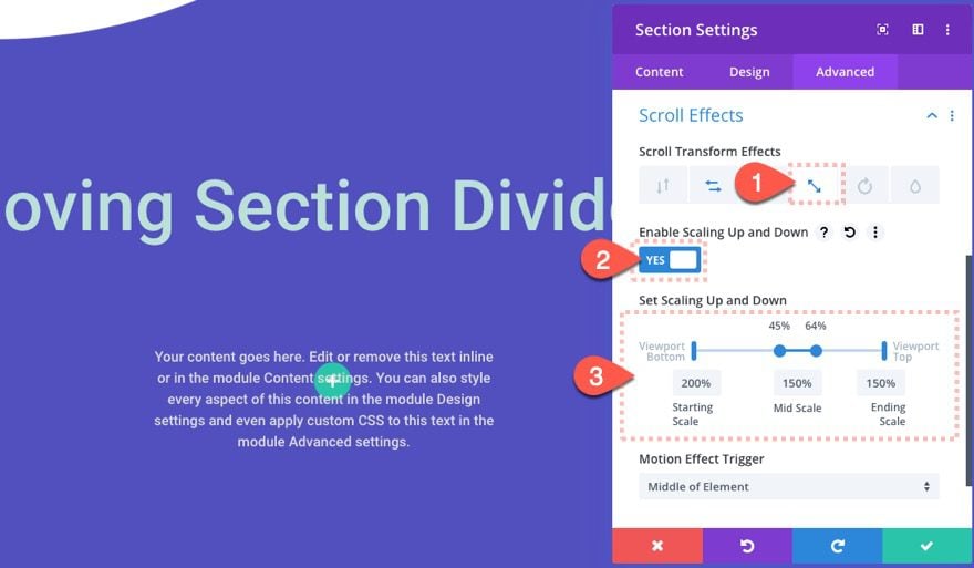 divi section divider scroll effects