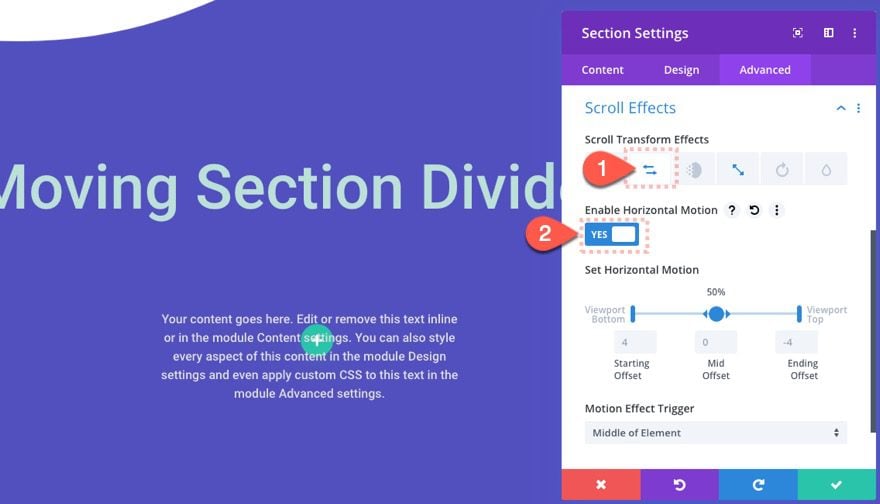 divi section divider scroll effects