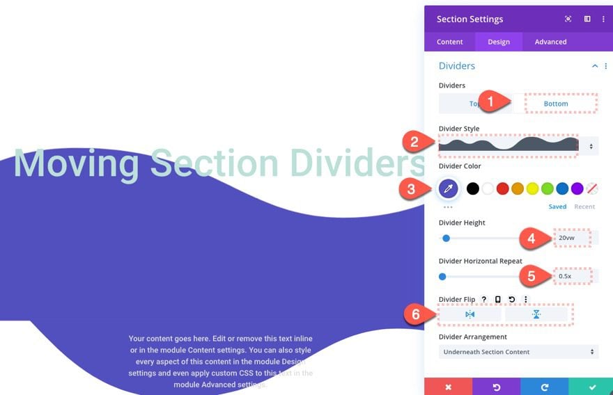 divi section divider scroll effects