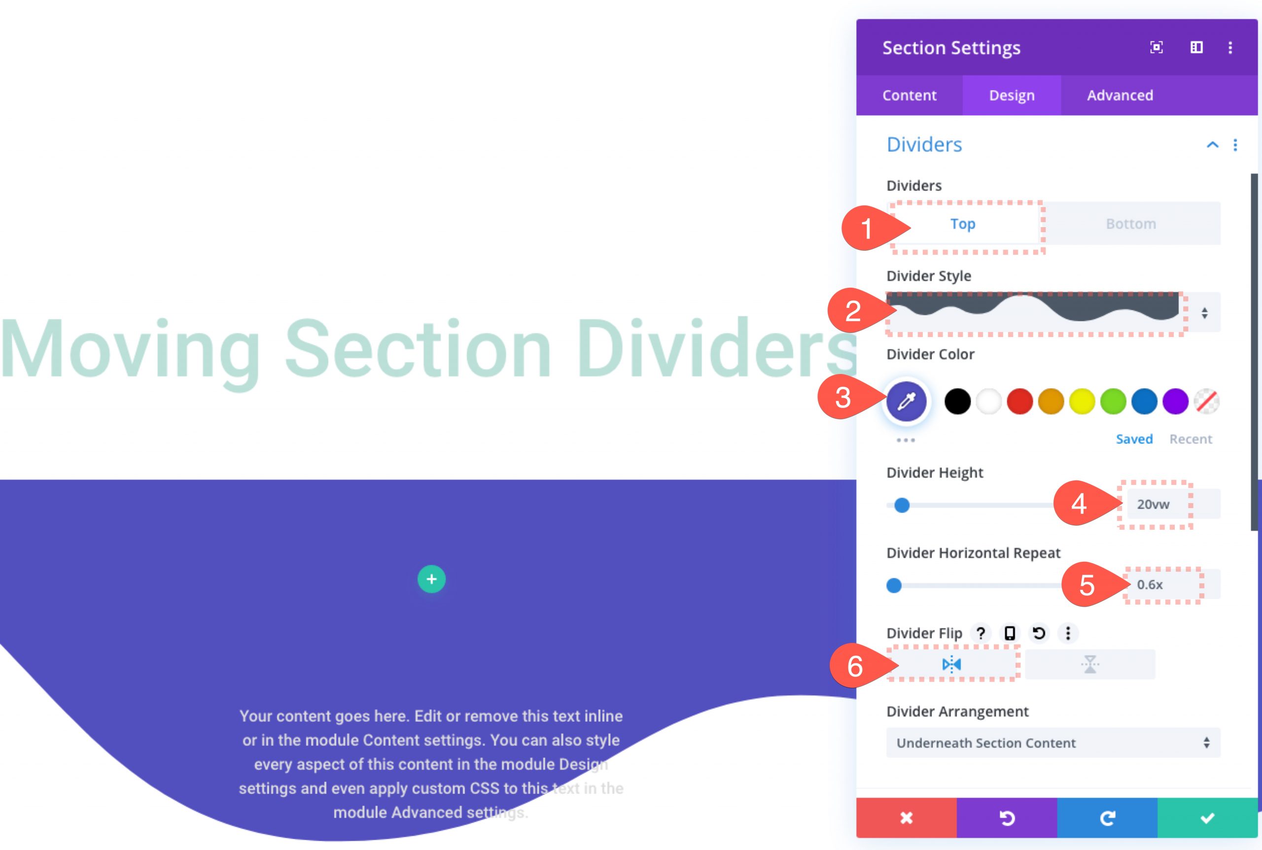 divi section divider scroll effects