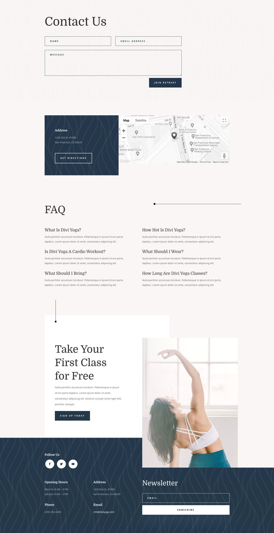 Divi yoga instructor layout