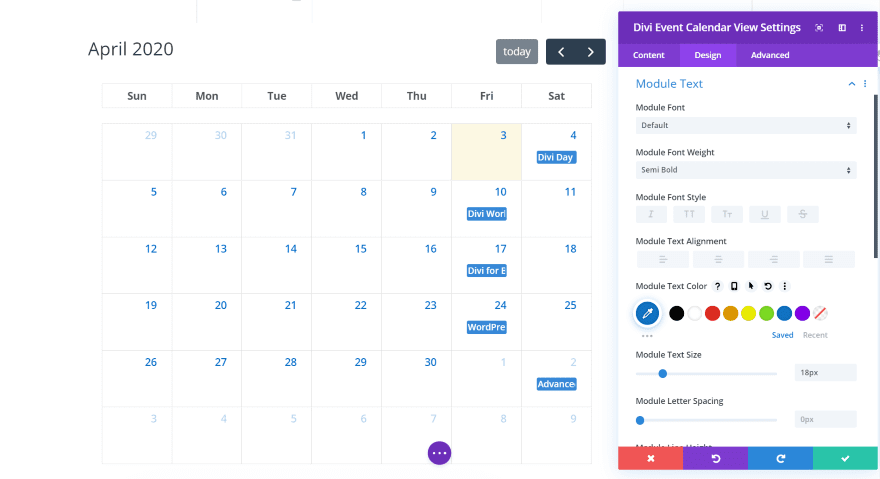 Divi Event Calendar View Module