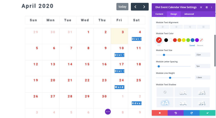 Divi Event Calendar View Module