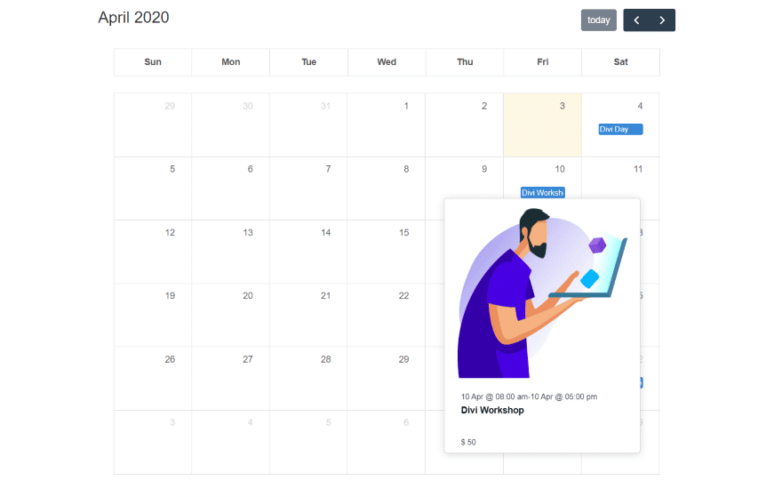 Divi Event Calendar View Module