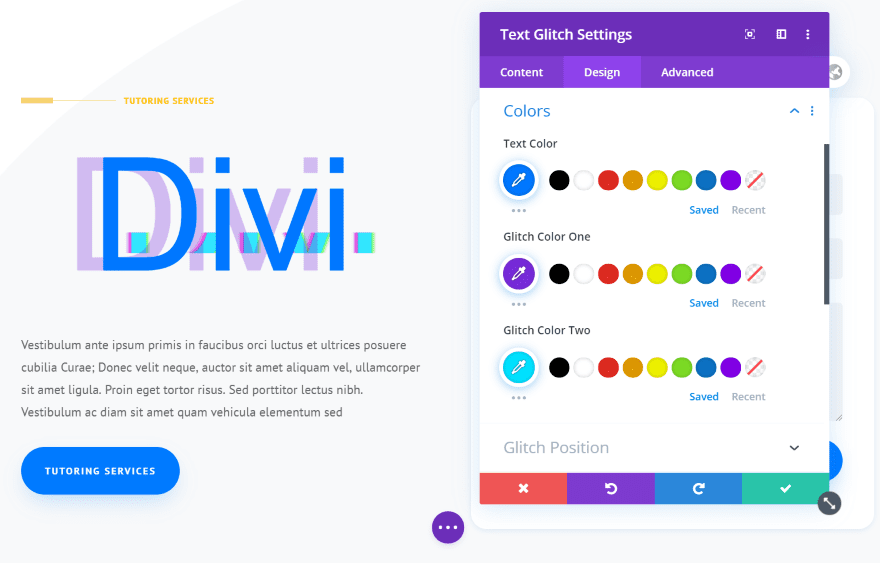 Divi Next Texts Text Glitch