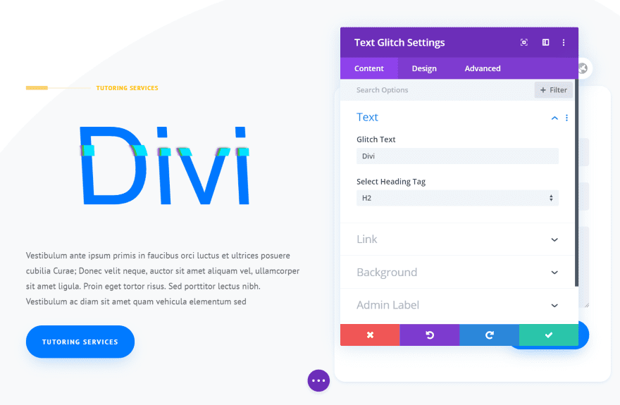 Divi Next Texts Text Glitch