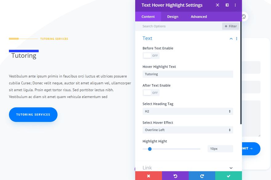 Divi Next Texts Text Hover Highlight