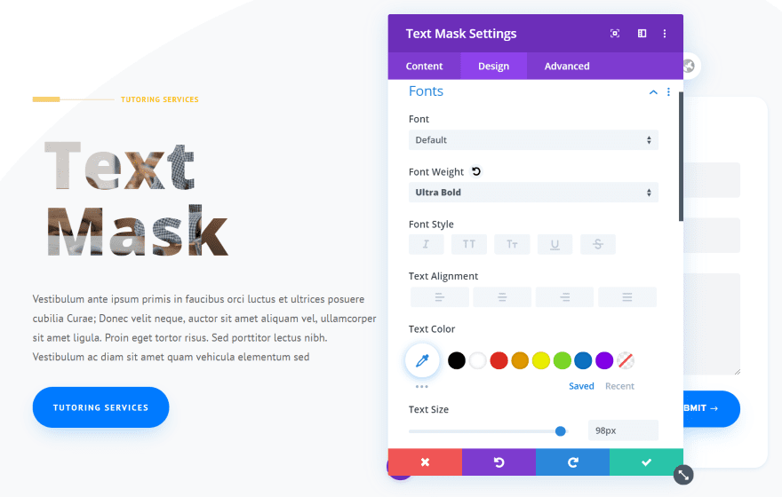 Divi Next Texts Text Mask