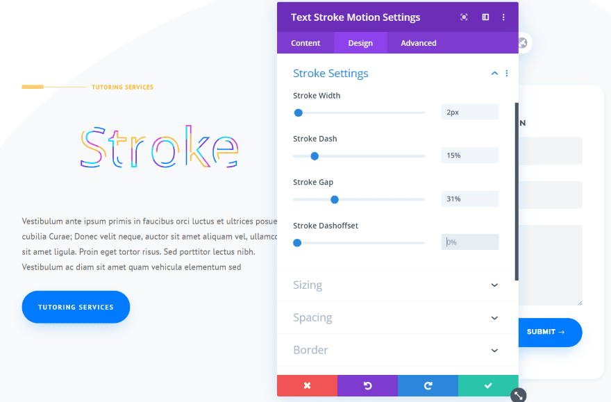 Divi Next Texts Text Stroke Motion