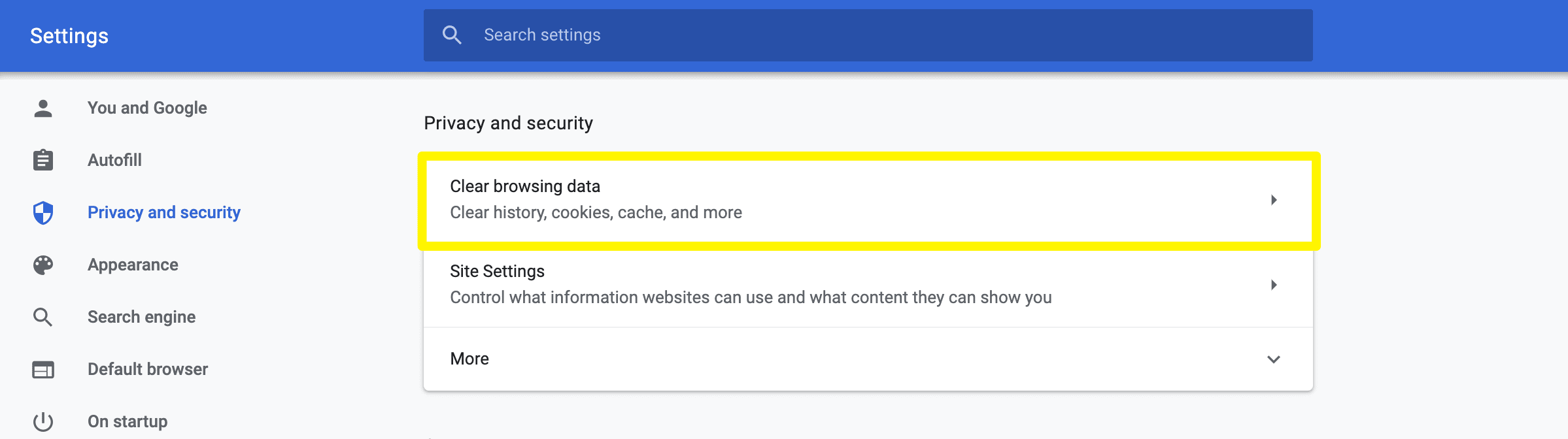 The Chrome Clear browsing data setting.