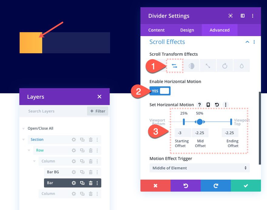 divi bar counters with scroll effects