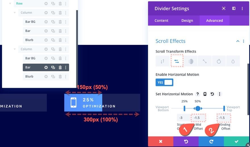 divi bar counters with scroll effects