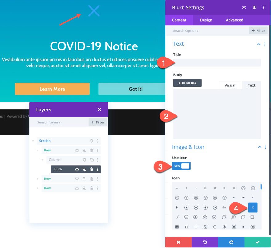 divi notification box