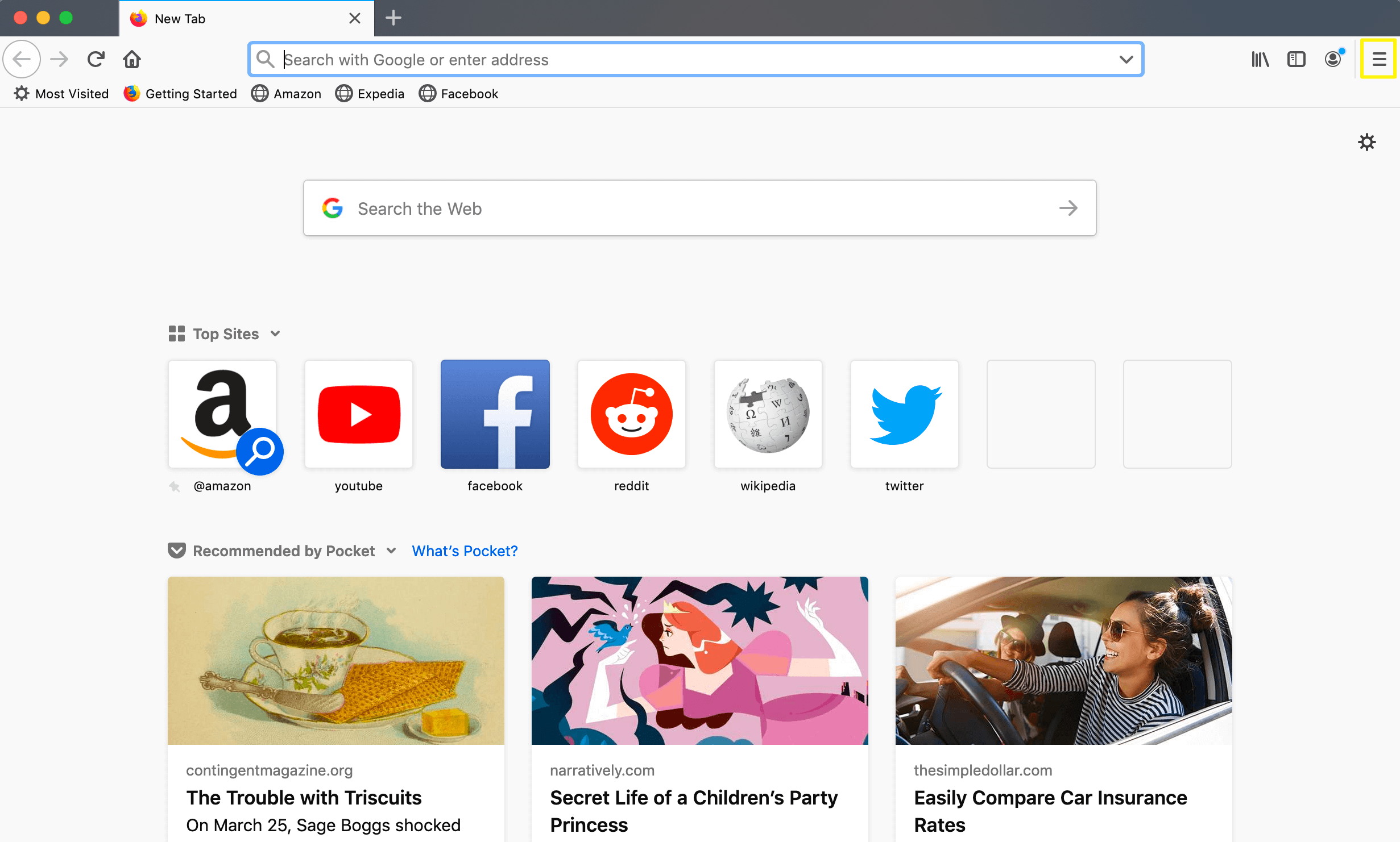 Opening browser settings in Firefox.