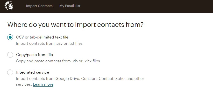 Importing email contacts using a csv file.