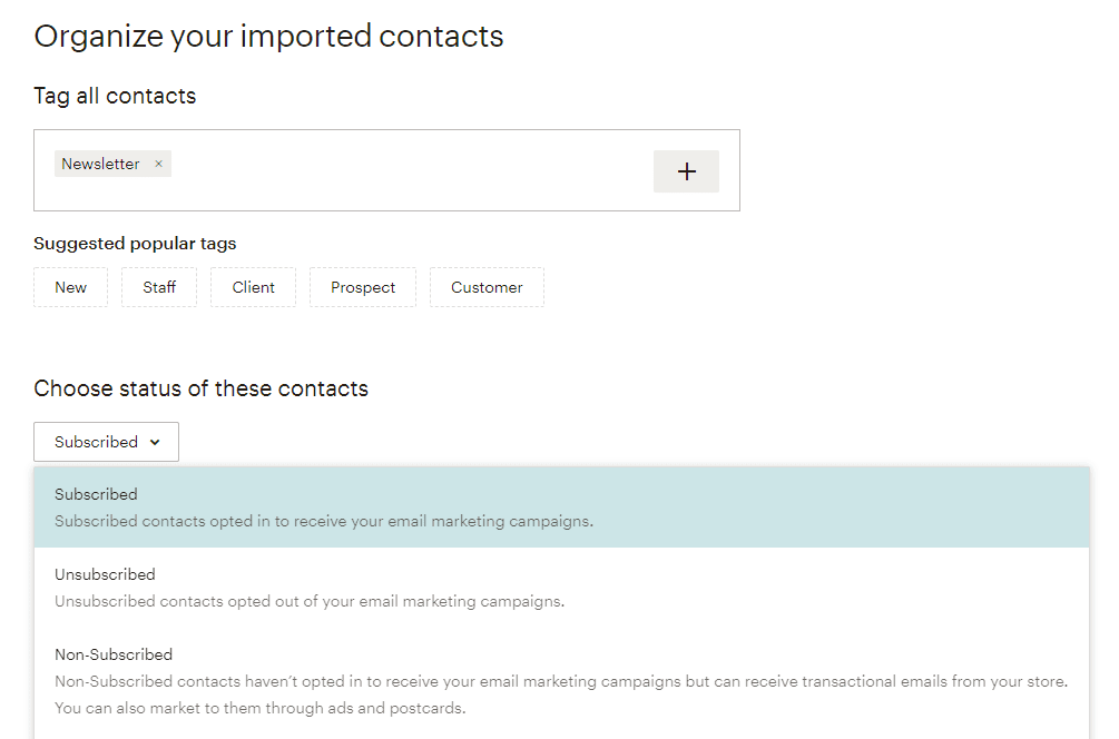 Tagging and setting a status for your subscribers.
