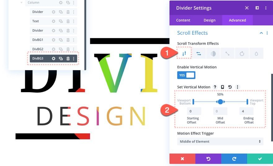 divi text background scroll effects