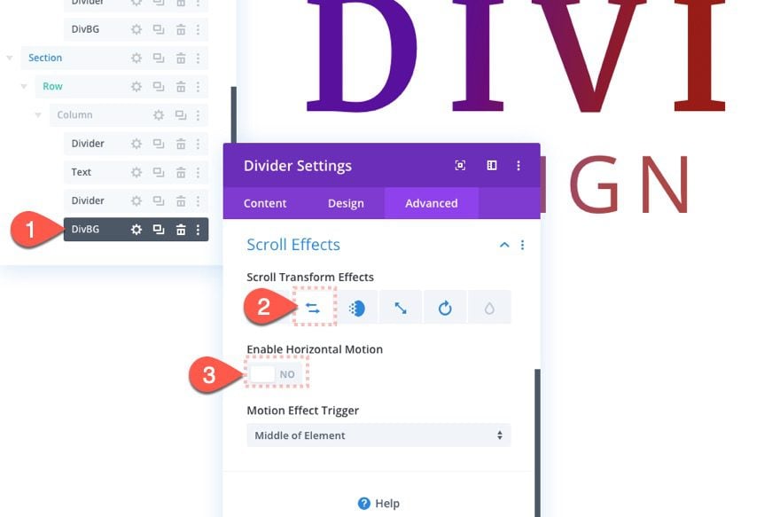 divi text background scroll effects