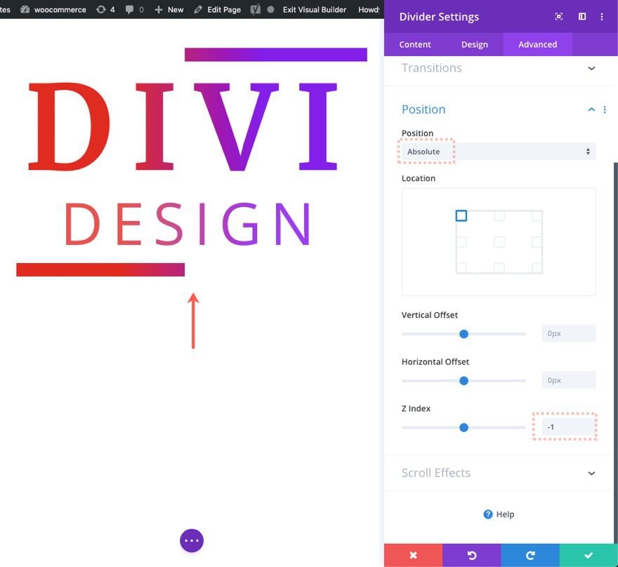 divi text background scroll effects