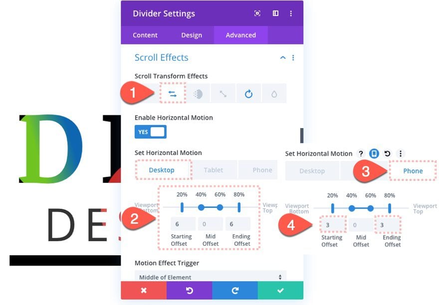 divi text background scroll effects