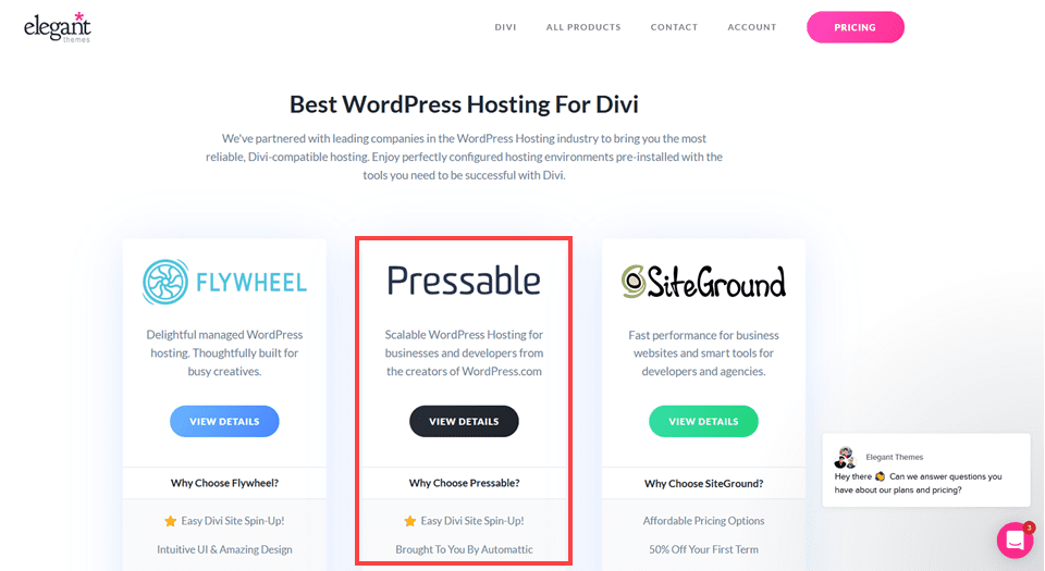 Divi hosting with pressable