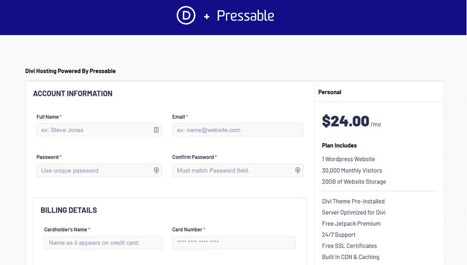 pressable signup page