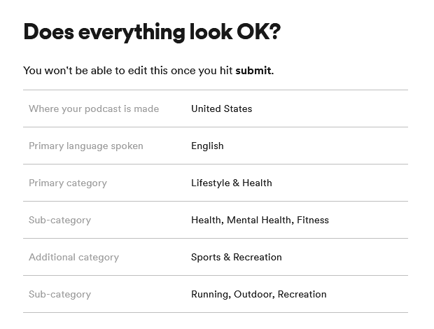 verify podcast categories