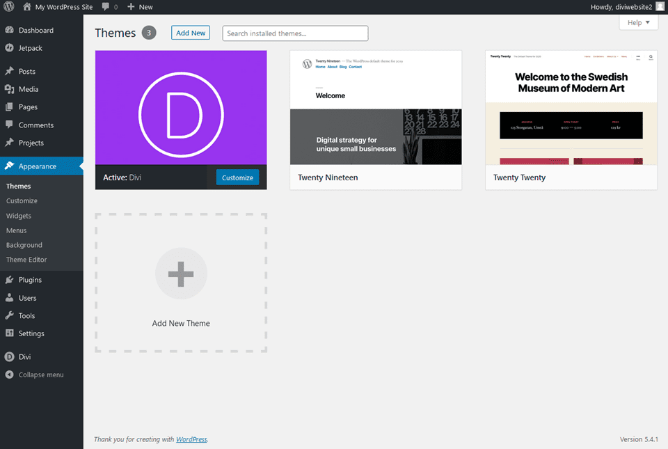 divi installed and activated on pressable
