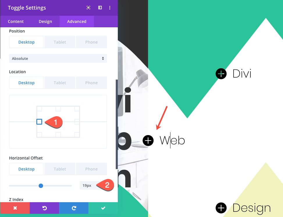 full split-screen layout with custom toggles