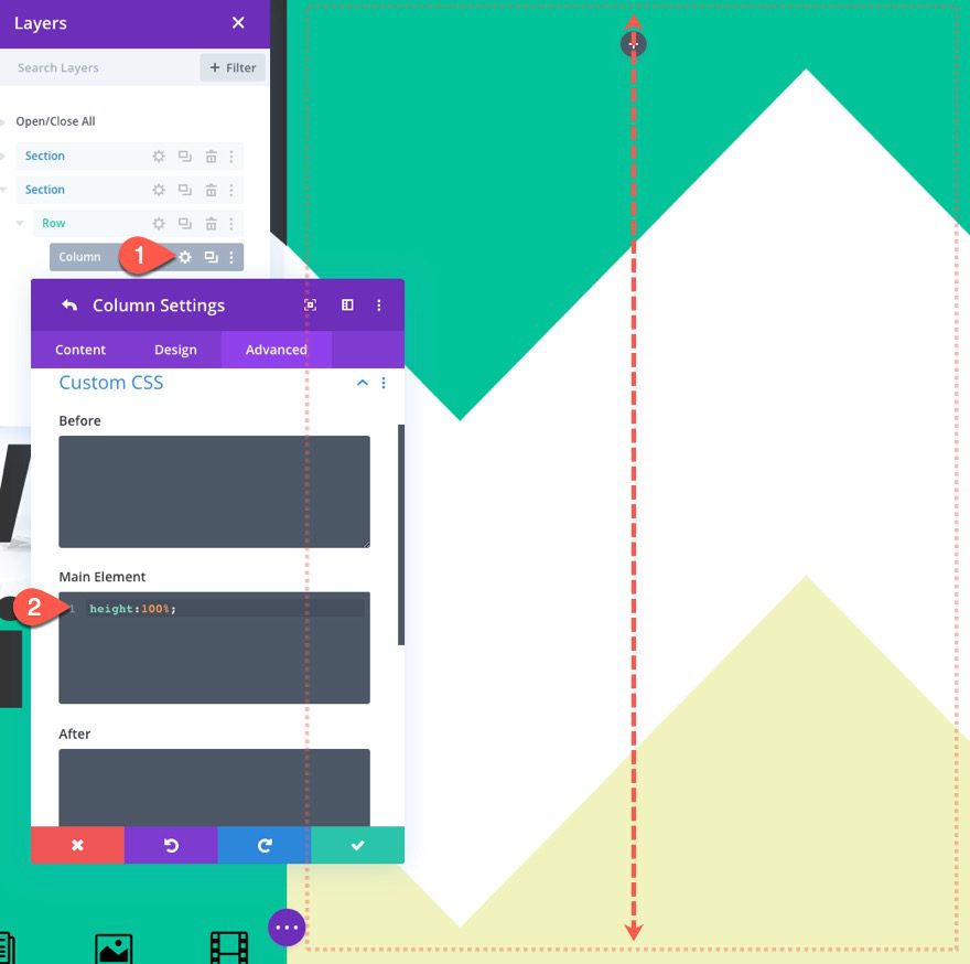 full split-screen layout with custom toggles