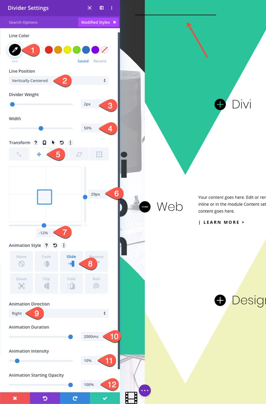 full split-screen layout with custom toggles