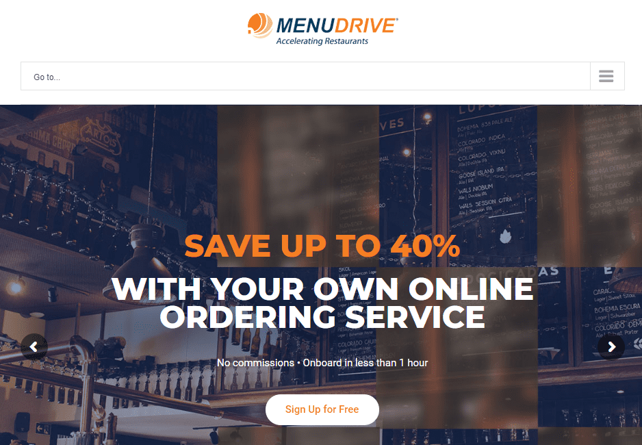 The MenuDrive homepage.