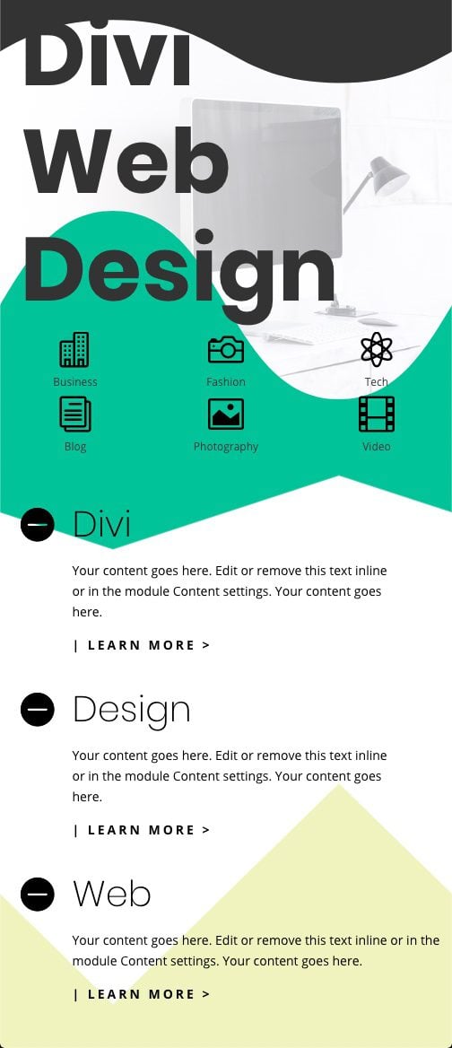 full split-screen layout with custom toggles