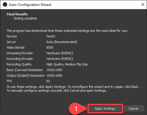 obs application of settings