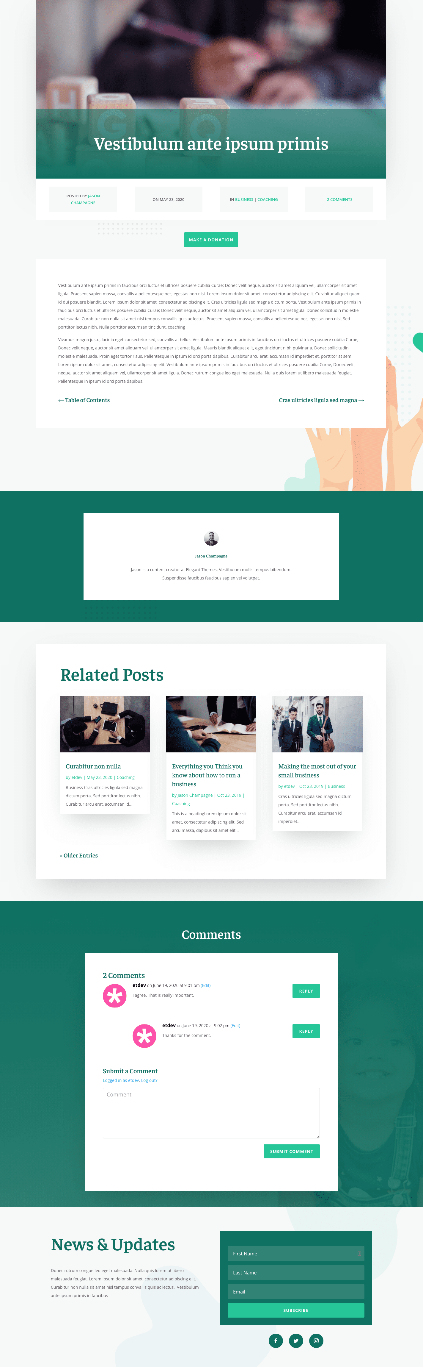 blog post template for charity layout