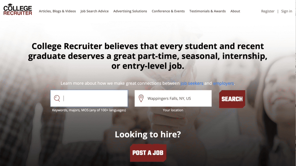College Recruiter homepage