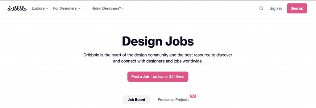 Dribbble homepage