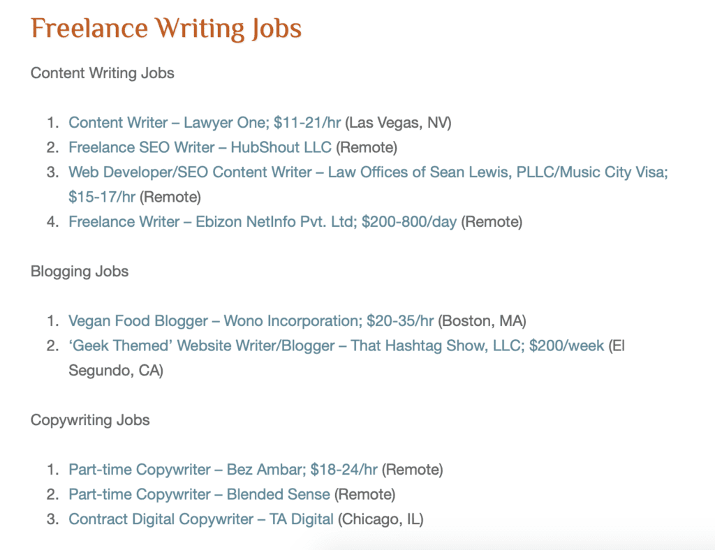 Freelance Writing Gigs homepage