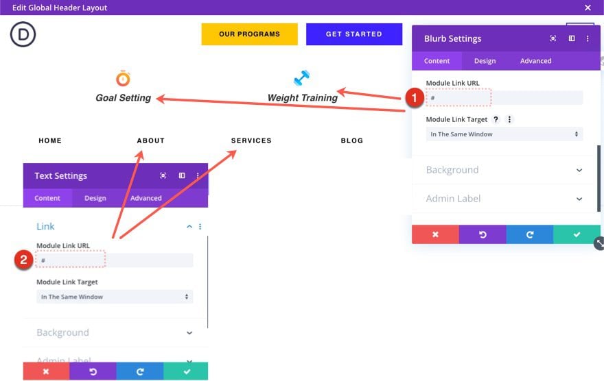 header and footer template for Divi's Fitness Coach Layout Pack