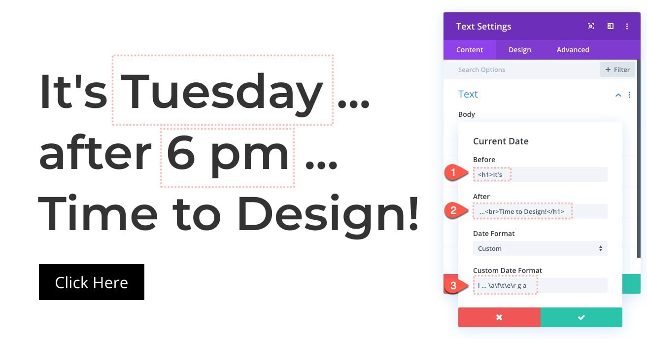 divi date and time formatting