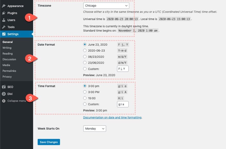 divi date and time formatting