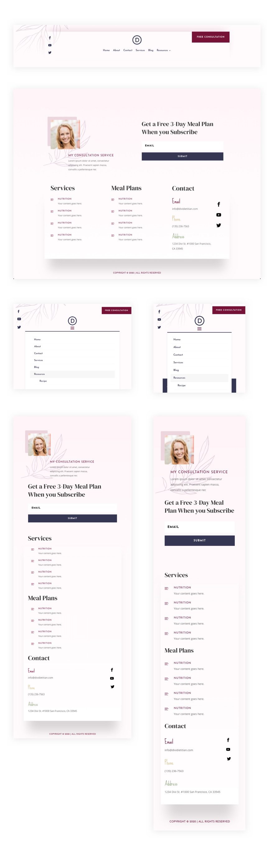 divi dietitian header and footer template