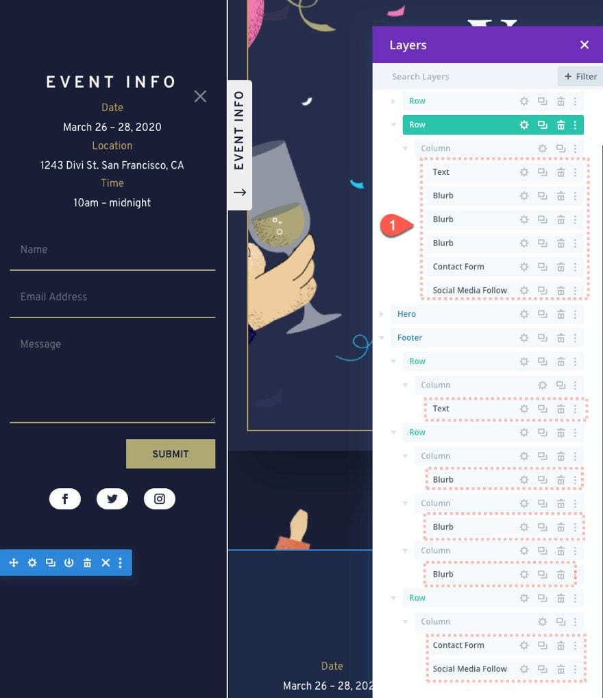 divi sliding push sidebar