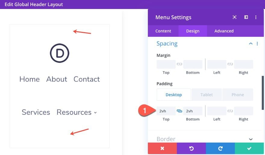 divi vertical navigation menu and header